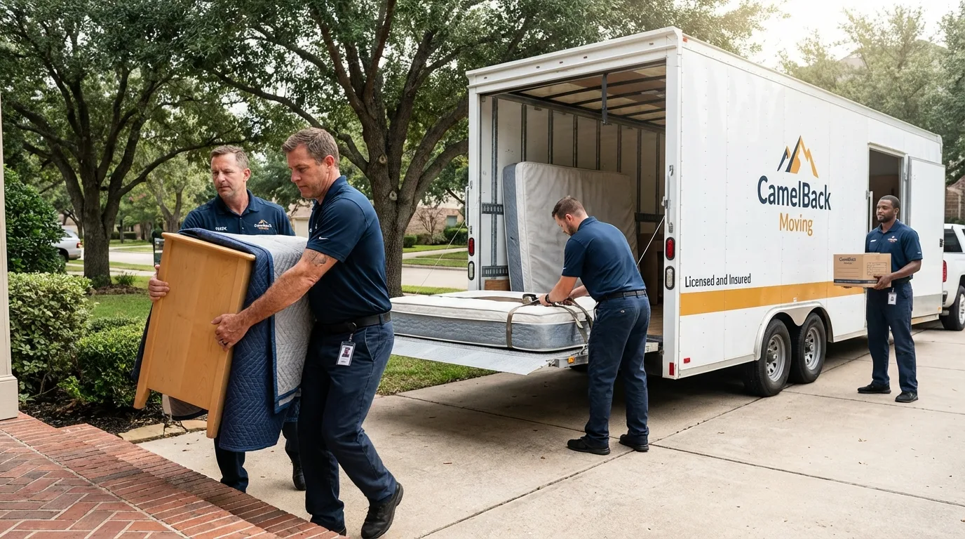 Crew loading residential truck for cross-state move from Cashton, WI