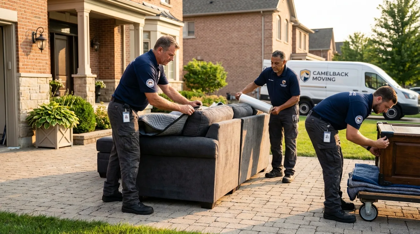 Large estate moving crew wrapping furniture in Cashton, WI